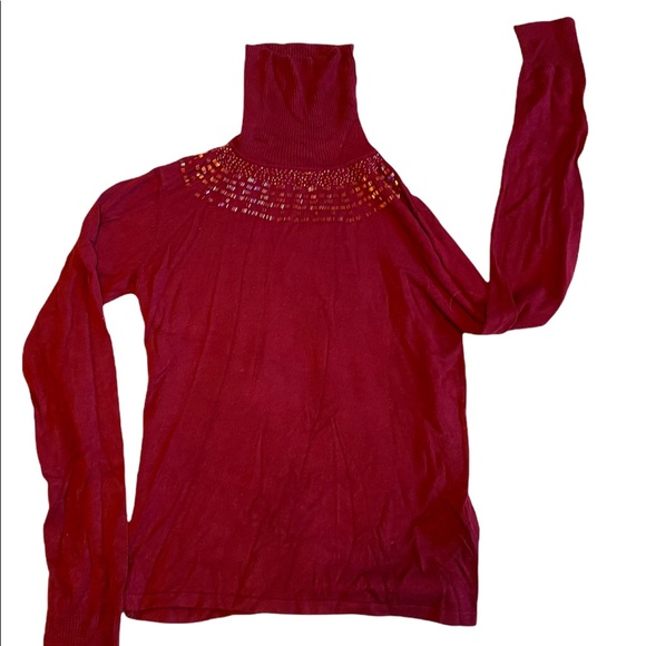 Vintage Maroon Turtleneck Sweater w/ Beaded Chest Detail | Size M - Picture 3 of 5